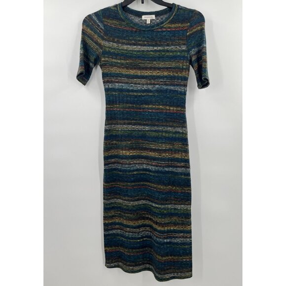 Monteau Los Angeles Women's Medium Long Sleeve Sweater Striped Dress Midi Elbow - Picture 1 of 6